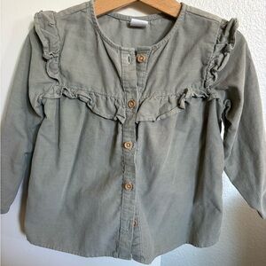 H&M Kids Ruffled Button Down Shirt - Olive